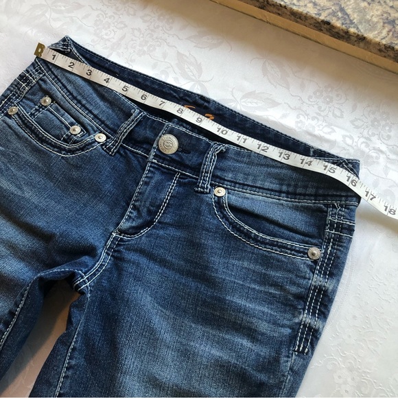 Seven 7 Blue Capri Jeans Denim Pants Women’s Size 6 Button Fly Casual Elastic - Picture 10 of 16